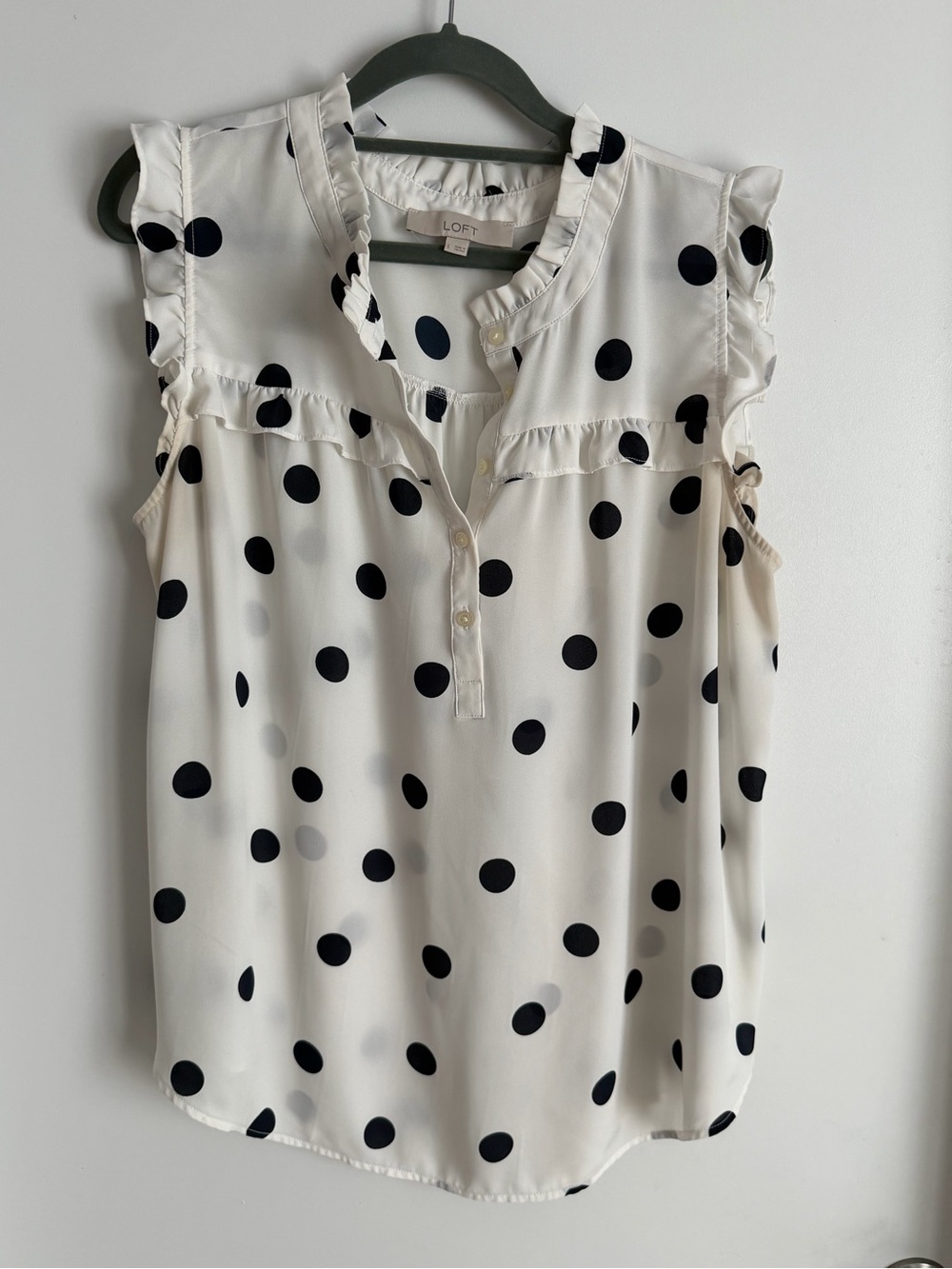 LOFT White Sleeveless Polka Dot Ruffle Camisole